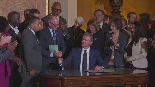 California Gov Gavin Newsom signs law trying to prevent gas price spikes [upl. by Nnitsuj]