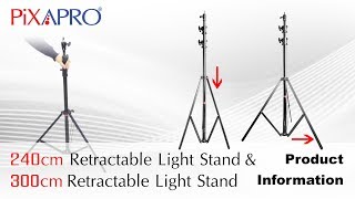 PIXAPRO 240cm amp 300cm SelfCollapsing Retractable Light stands [upl. by Keeryt]