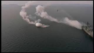 A Kalibr cruise missile fired by Russian destroyer Shaposhnikov malfunctions crashes into the sea [upl. by Werdma]