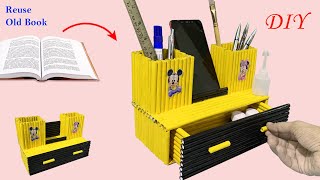 how to make pen stand  diy making desktop organizer with waste paper [upl. by Eidnac]