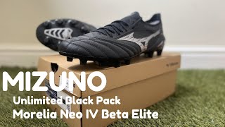 Mizuno Morelia Neo IV Beta Elite FG Football Boots  On Feet  Unlimited Black Pack [upl. by Etterual500]