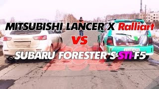 Mitsubishi Lancer X vs Subaru Forester S Sti F5 drag racing [upl. by Shannen]