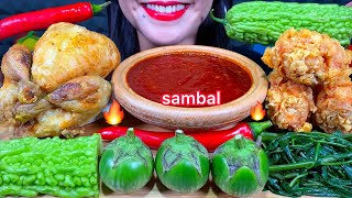 ASMR WHOLE FRIED CHICKEN CHICKEN DRUMSTICK EGGPLANT BITTER GOURD SAMBAL MASSIVE Eating Sounds [upl. by Jinny]