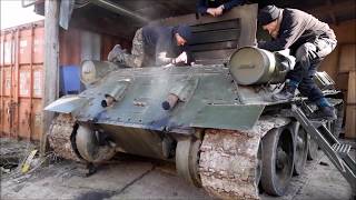 WW2 T34 Tank Engine Cold Start Up Barn Find [upl. by Acinot939]