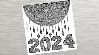 Happy New Year 2024 Mandala Art  How to draw mandala for beginners  New year drawing  Doodle art [upl. by Erline]