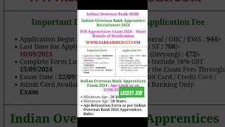 indian overseas bank apprentice recruitment 2024 shorts ytshorts shortsvideo youtubeshorts [upl. by Aedni400]