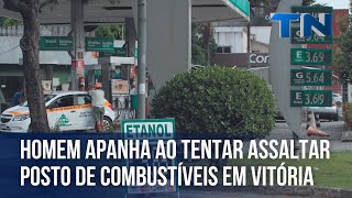 Homem apanha ao tentar assaltar posto de combustíveis em Vitória [upl. by Imelida]