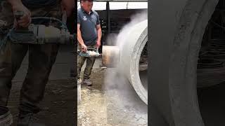 Drilling process of cement concrete pipes with water mill drill [upl. by Stefa]