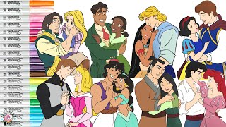 Disney Princess Coloring Book Compilation Couples Aurora Phillip Jasmine Aladdin Belle Adam Tiana [upl. by Charlet]