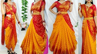 Bridal Silk Saree drap in 4 waySaree wearing stylesHeavy Silk saree DrapingLehanga saree drap [upl. by Young432]