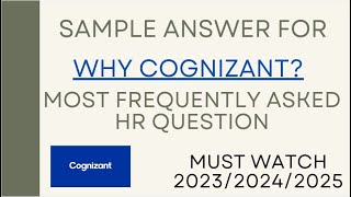 WHY COGNIZANT SAMPLE ANSWER TO THIS QUESTION 2024  2025  HR QUESTION  COGNIZANT PLACEMENT [upl. by Trixi]