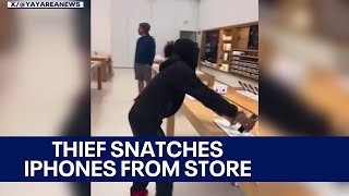 Thief steals iPhones from California Apple store [upl. by Lorie]