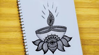 How to draw a Diya ll Mandala Art ll Diwali Drawing [upl. by Danyelle]