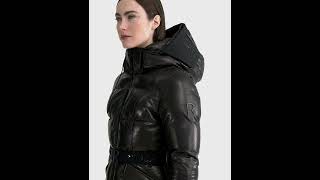 RUDSAK Shiny ADELINE X LUXE CLOUD LEATHER DOWN PUFFER Jacket Hooded Glossy Black Women [upl. by Idelia]