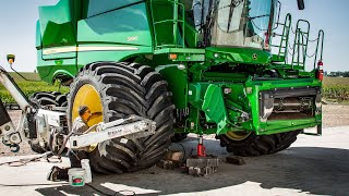 Minnesota Farmer Puts MASSIVE Flotation Tires on Combine [upl. by Accemahs]