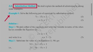 Class 10th Chapter 3 Substitution Method With Example 4 [upl. by Howard]