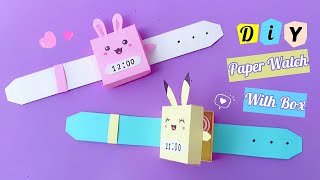 How to make easy paper watch  Box paper Watch  Paper watch  DIY school craft  easy to make [upl. by Bathilda]