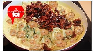 KARIDESLI MAKARNA  karidesli spaghetti  makarna tarifi  pasta  nefis yemek  GÜLSÜMÜN SARAYI [upl. by Heigho180]