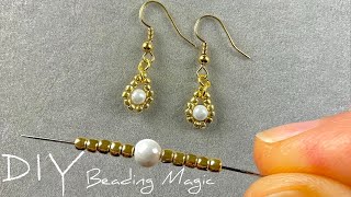 Easy Beaded Earrings Tutorial DIY Seed Bead Earrings using Pearls  Beading Tutorials [upl. by Intisar]