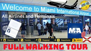 MIAMI INTL AIRPORT MIA FULL INSIDE WALKING TOUR ALL TERMINALS AND AIRLINES CHECKIN COUNTERS [upl. by Mikihisa]