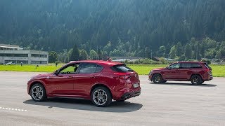 Drag Race Alfa Romeo Stelvio Quadrifoglio VS Jeep Grand Cherokee Trackhawk [upl. by Dijam33]