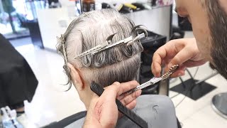 SHORT HAIRCUT OVER 70  STACKED PIXIE BOB FOR GREY HAIR [upl. by Baillie34]