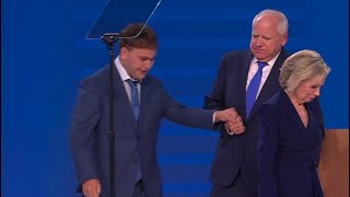 Tim Walz Under Fire For ‘Aggressively’ Pulling Son On Stage While Accepting Nomination At DNC [upl. by Gracye711]