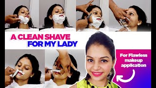 Girl face shave with straight razor  Best exfoliation for your skin [upl. by Ruperto359]