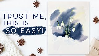 Easy Watercolour Snowdrops In The Snow [upl. by Htidirem]