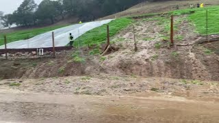 Video Mudslide blocks Silverado Trail in Napa County [upl. by Aylmar]