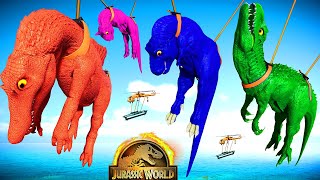 Blue Spinosaurus vs Pink Trex vs IRex vs Giganotosaurus Dinosaurs Battle Jurassic World Evolution 2 [upl. by Foulk]