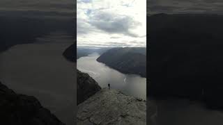 Pulpit Rock from Above Norway travel aerialfootage fjords [upl. by Eisnil326]