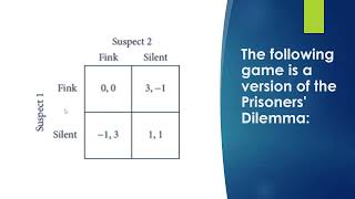 The following game is a version of the Prisoners Dilemma but the payoffs are slightly different t… [upl. by Ydorb]