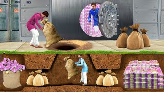 New Comedy Video भूमिगत बैंक चोर Underground Bank Thief Hindi Funny Comedy Video Hindi Moral Stories [upl. by Broeder]