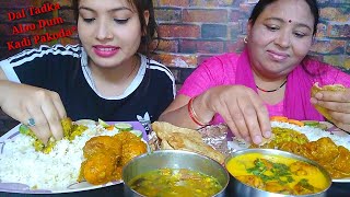 Eating Huge Lunch Dal Tadka Aloo Dum Kadi Pakoda Puri  Homemade Food Eating Show  Foodie JD [upl. by Tyler]