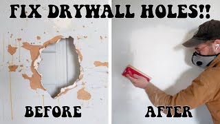 HOW TO FIX  REPAIR DRYWALL HOLES like a PRO [upl. by Claman]