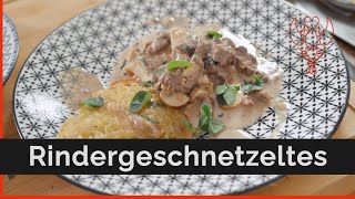 Rindergeschnetzeltes mit Kartoffelrösti  Schnelle Küche  Essen fertig in 10 Minuten 1 [upl. by Aihsekal]