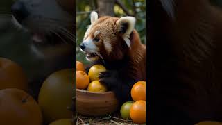 Adorable Red Panda Takes a Cozy Nap in a Fruit Bowl 🍏🍊RedPanda CuteAnimals AnimalLovers [upl. by Anatak]