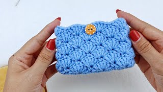 Easy Crochet Small Purse Crochet Cardholder Pouch  ViVi Berry DIY [upl. by Elocon152]