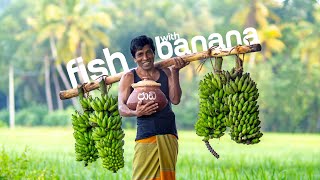 Jadi Fish with Mango Curry  Banana Sautée Recipe Cooking In Village  Free Sri Lankan Village Lunch [upl. by Quillon761]