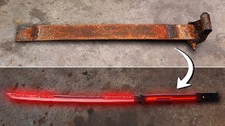 Forging a GLOWING KATANA from a Rusty Leaf Spring ASMR [upl. by Hairu969]