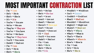 Contractions List  How to Pronounce Contractions in American English Pronunciation [upl. by Maeve]