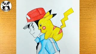 Ash boy with cute pikachu art tutorial  Pokemon drawings ​⁠TaposhiartsAcademy [upl. by Darcee57]