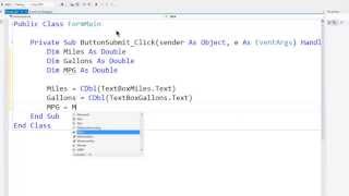 VB Express 2012 Desktop Tutorial 4  MPG Calculator  Variables  User Input  Conversion [upl. by Byrle]