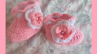 Lindos patucos bebe niña a crochet con flor tutorial 💖 [upl. by Maclaine]