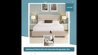 Upholstered Platform Bed with Underneath StorageQueen Size [upl. by Heddie]