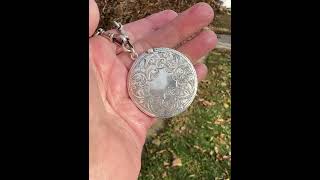 Unusual Antique Silver Circular Vesta Match Safe Pendant Fob 1903 [upl. by Aihsram]