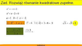 Rozwiąż równanie kwadratowe  Obliczanie delty i pierwiastków  Matfiz24pl [upl. by Araec]