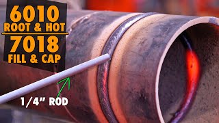 Stick Welding 6” Pipe  6010 Root and Hot 7018 Fill and Cap [upl. by Haden77]