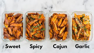 Baked Sweet Potato Fries 4 WAYS  Sweet Potato Meal Prep [upl. by Acirem]